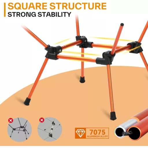 Sportneer Összecsukható Kemping Szék - Ultrakönnyű Hordozható Alumínium Kempingszék 150 kg Teherbírással, Narancssárga, Túrázáshoz, Kempinge