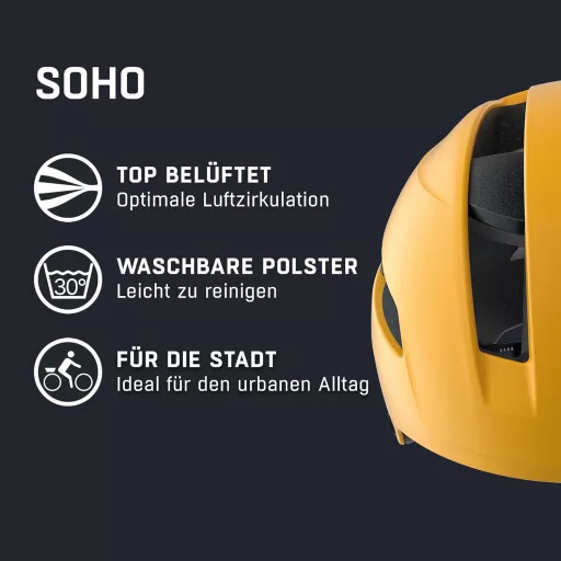 Cască de ciclism urban ALPINA Soho pentru adulți - Ușoară și reglabilă - Burned-Yellow Mat