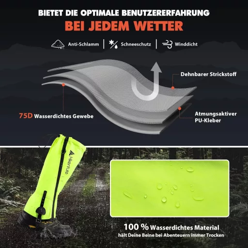 HIKENTURE Jambiere Impermeabile pentru Drumeții, Vânătoare și Ciclism - Protecție Gambe pentru Bărbați și Femei Împotriva Zăpezii, Ploii și Insectelor - Protecție Pantofi și Pantaloni