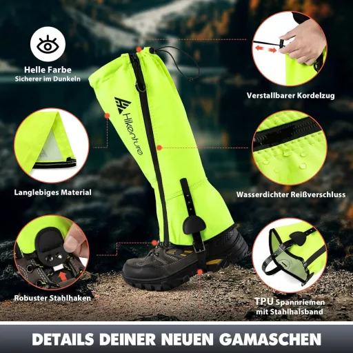 HIKENTURE Vízálló Kamásli Túrázáshoz, Vadászathoz és Kerékpározáshoz - Férfi és Női Lábszárvédő Hó, Eső és Rovarok Ellen - Cipő és Nadrág Vé