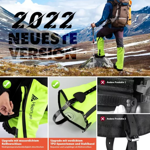 HIKENTURE Vízálló Kamásli Túrázáshoz, Vadászathoz és Kerékpározáshoz - Férfi és Női Lábszárvédő Hó, Eső és Rovarok Ellen - Cipő és Nadrág Vé