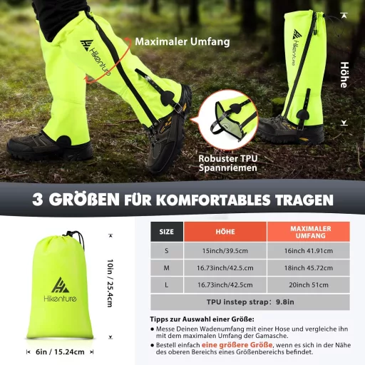 HIKENTURE Jambiere Impermeabile pentru Drumeții, Vânătoare și Ciclism - Protecție Gambe pentru Bărbați și Femei Împotriva Zăpezii, Ploii și Insectelor - Protecție Pantofi și Pantaloni