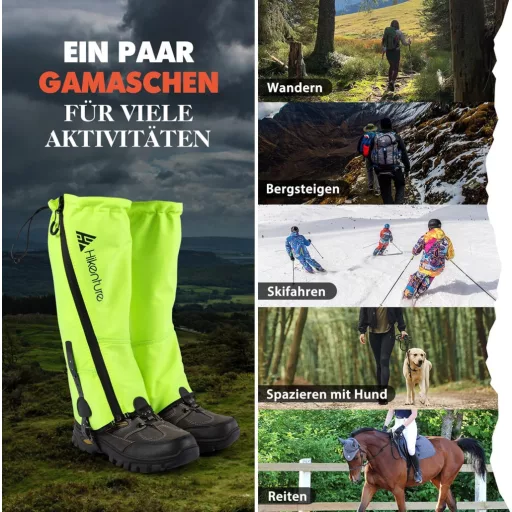 HIKENTURE Jambiere Impermeabile pentru Drumeții, Vânătoare și Ciclism - Protecție Gambe pentru Bărbați și Femei Împotriva Zăpezii, Ploii și Insectelor - Protecție Pantofi și Pantaloni