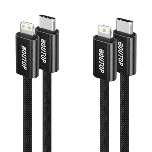 USB C - Lightning Gyors Töltő Kábel 2db, Fekete Nylon MFi Minősített Újracsomagolt termék