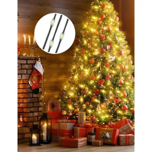 GYLEFY Vianočná svetelná reťaz 400 LED, 16 vetiev, 2 m, vodotesná, časovač, 8 režimov, teplá biela