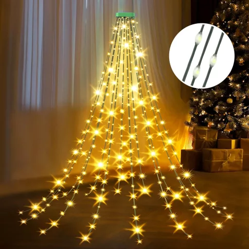 GYLEFY Vianočná svetelná reťaz 400 LED, 16 vetiev, 2 m, vodotesná, časovač, 8 režimov, teplá biela