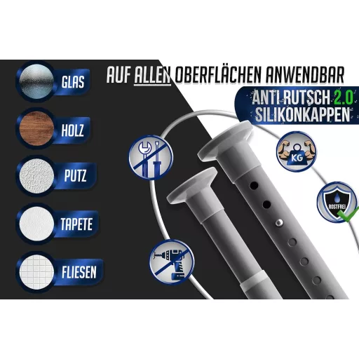 Meisenberg Zuhanyfüggöny Rúd 160-210 cm Szürke Fúrás Nélkül Bővíthető