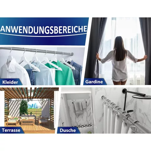 Meisenberg Zuhanyfüggöny Rúd 160-210 cm Szürke Fúrás Nélkül Bővíthető