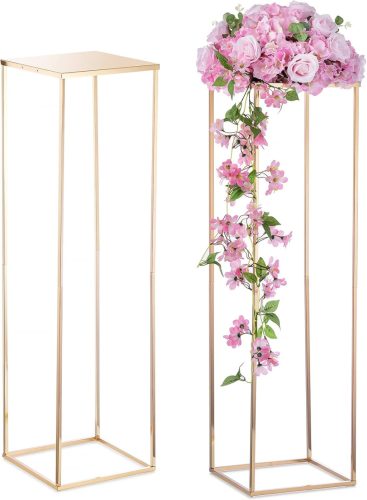 Set de vaze Nuptio, metal auriu - 2 bucăți, 100 cm înălțime, vaze geometrice pentru flori, decor nuntă, decorare masă eveniment ziua de naștere, interior exterior H