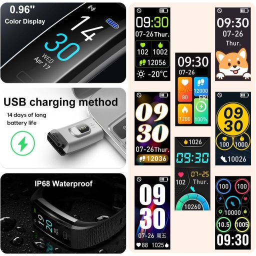 Ceas inteligent Septoui Fitness Tracker, monitorizare puls, tensiometru, rezistent la apă IP68