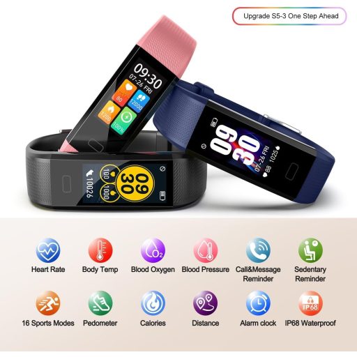 Ceas inteligent Septoui Fitness Tracker, monitorizare puls, tensiometru, rezistent la apă IP68