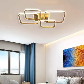   Lampă de tavan cu LED Becailyer 92W, design pătrat auriu, alb cald