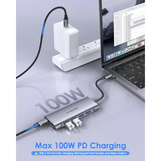 LENTION USB C Hub HDMI 4K60Hz - adaptér 6 v 1 pre MacBook Pro/Air, iPhone 16/15, 100W PD nabíjanie, 4 USB 3.0 porty, hliník