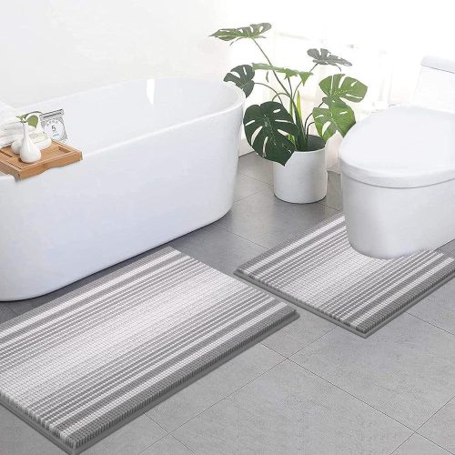 Set Covorașe de Baie Microfibră Moale - 2 Bucăți Gri, Mare + Mic