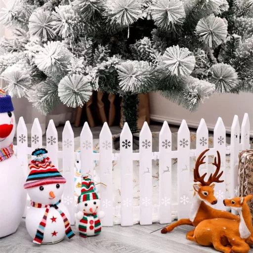Set Gukasxi de mini-gard alb din plastic - 20 bucăți decorative interconectabile pentru împrejurul bradului de Crăciun - Ornament de grădină de 30 cm înălțime