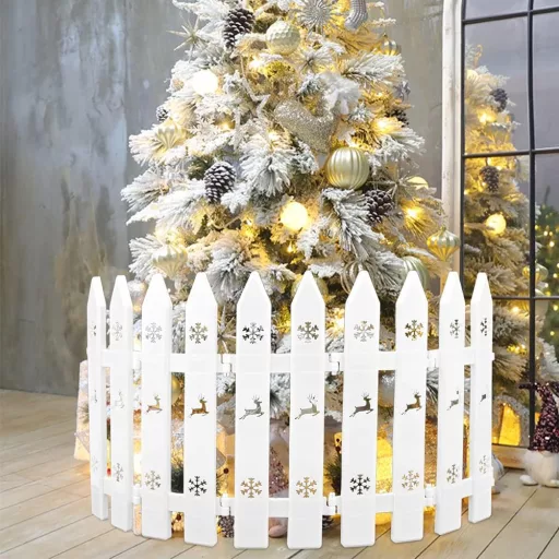 Set Gukasxi de mini-gard alb din plastic - 20 bucăți decorative interconectabile pentru împrejurul bradului de Crăciun - Ornament de grădină de 30 cm înălțime