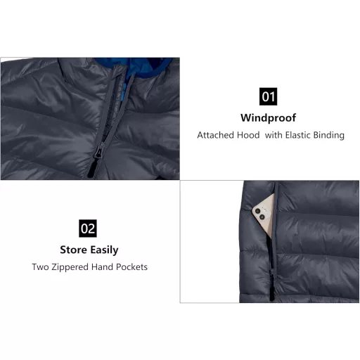 Vestă ușoară din puf pentru bărbați Mapamyumco - Jachetă fără mâneci hidrofugă pentru drumeții, călătorii, sporturi de iarnă, gri