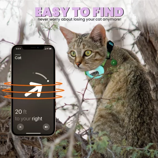 Zgardă Generico pentru Pisici cu Suport Apple AirTag - Husă de Urmărire Textilă Violetă pentru Pisici de Toate Mărimile, Accesoriu pentru Animale de Companie, Localizator de Ușă