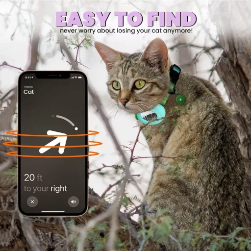 Zgardă Generico pentru Pisici cu Suport Apple AirTag - Husă de Urmărire Textilă Violetă pentru Pisici de Toate Mărimile, Accesoriu pentru Animale de Companie, Localizator de Ușă