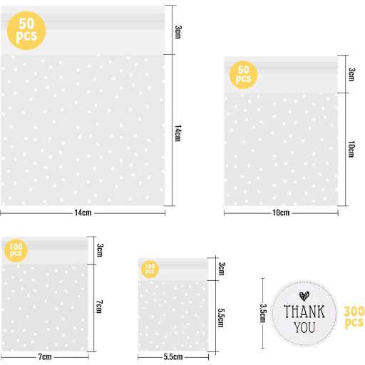 ilauke Öntapadós Cellofán Tasak 300db OPP Átlátszó Fagyos Cukorka Keksz Ajándék Csomagolás Pöttyös Mintával Matrica