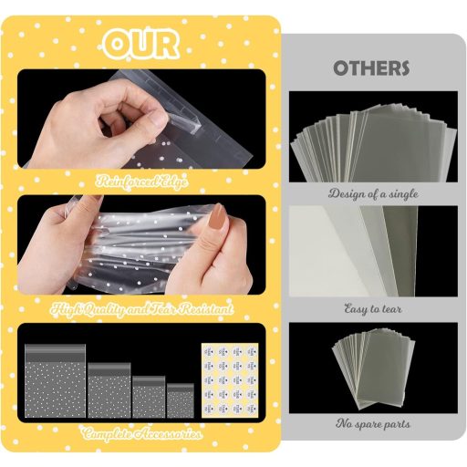 ilauke Öntapadós Cellofán Tasak 300db OPP Átlátszó Fagyos Cukorka Keksz Ajándék Csomagolás Pöttyös Mintával Matrica