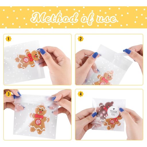 ilauke Öntapadós Cellofán Tasak 300db OPP Átlátszó Fagyos Cukorka Keksz Ajándék Csomagolás Pöttyös Mintával Matrica