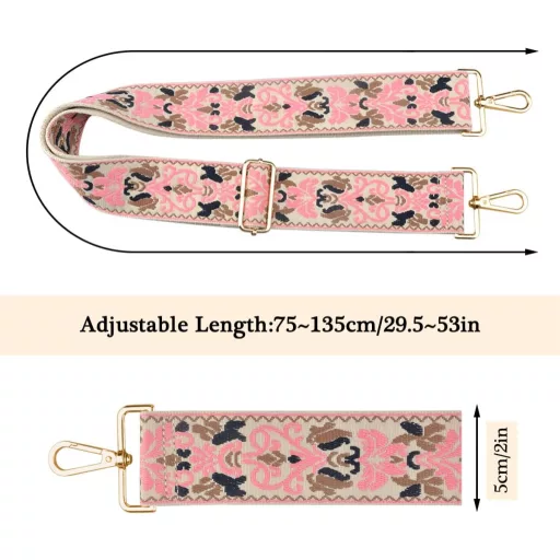 HONZUEN Nastaviteľný popruh na tašku, široký ramenný popruh s karabínou 75-135cm - Béžovo-ružový