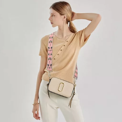 HONZUEN Nastaviteľný popruh na tašku, široký ramenný popruh s karabínou 75-135cm - Béžovo-ružový