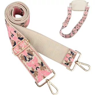   HONZUEN Nastaviteľný popruh na tašku, široký ramenný popruh s karabínou 75-135cm - Béžovo-ružový