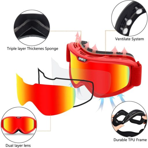 Crvene COPOZZ skijaške naočale s UV zaštitom i dvostrukim lećama otpornima na magljenje