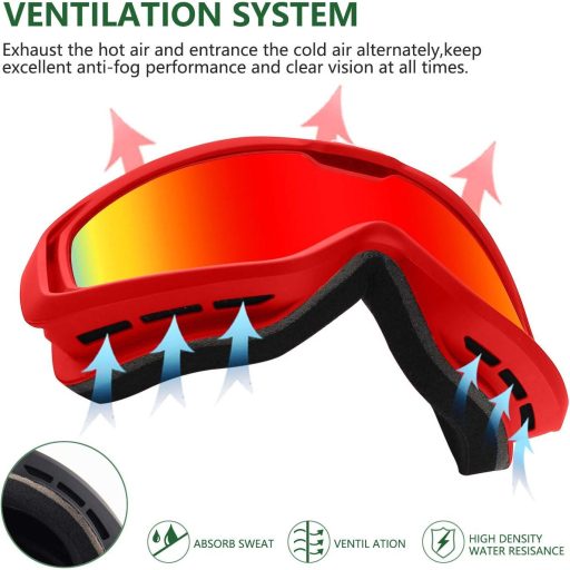 Crvene COPOZZ skijaške naočale s UV zaštitom i dvostrukim lećama otpornima na magljenje