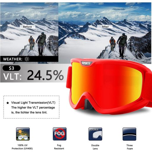 Crvene COPOZZ skijaške naočale s UV zaštitom i dvostrukim lećama otpornima na magljenje
