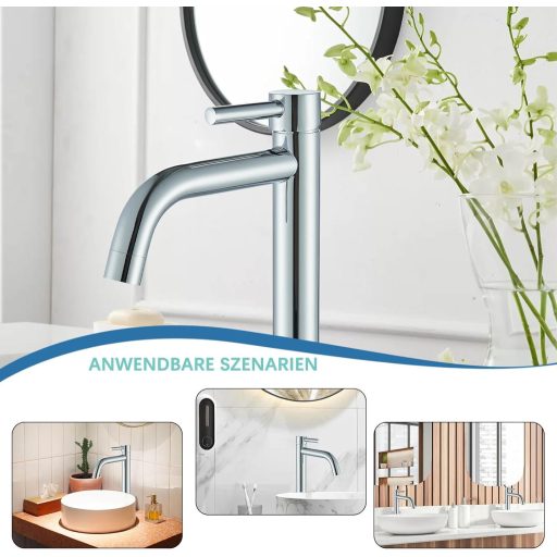 Suguword Magas Mosdó Csaptelep | Egykaros Fürdőszobai Keverőcsap Króm Kivitelben | Sárgaréz Anyagú Mosdócsap 20 cm Kifolyóval