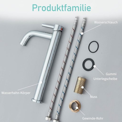 Suguword Magas Mosdó Csaptelep | Egykaros Fürdőszobai Keverőcsap Króm Kivitelben | Sárgaréz Anyagú Mosdócsap 20 cm Kifolyóval