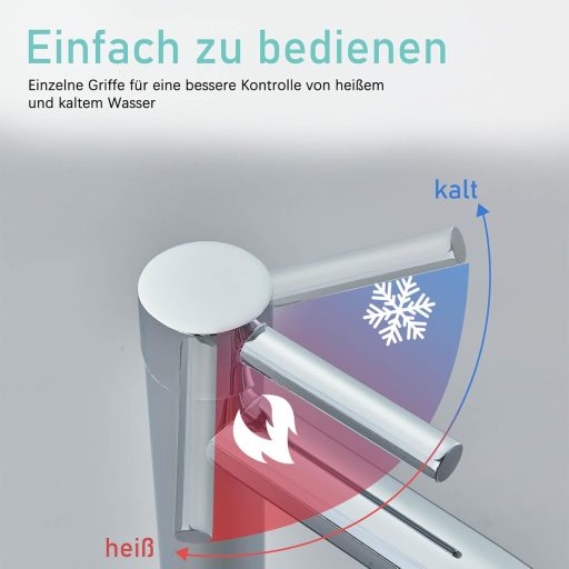Baterie înaltă pentru lavoar Suguword | Baterie monocomandă pentru baie, finisaj cromat | Robinet lavoar din alamă cu gura de scurgere de 20 cm