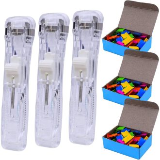   YUANQIAN Prijenosni dispenzer za spajalice sa 150 metalnih spajalica od nehrđajućeg čelika, brzi rezač papira za ured, 3 komada