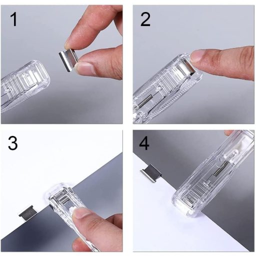 YUANQIAN Hordozható Gemkapocs Adagoló 150 Rozsdamentes Fém Kapoccsal, Gyors Papírvágó Irodához, 3 Csomag