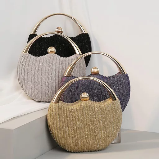 Anopo Női Flitteres Alkalmi Táska - Elegáns Estélyi Clutch Láncos Pánttal - Kerek Kézitáska Esküvőre, Bálra és Partikra