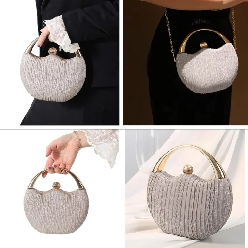 Anopo Geantă de Ocazie cu Paiete pentru Femei - Clutch Elegant de Seară cu Lanț - Poșetă Rotundă pentru Nuntă, Bal și Petreceri