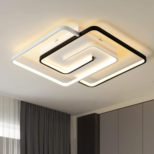 minifair Lampă de tavan LED Modernă 36W 50cm - Telecomandă, Formă Pătrată, Alb-Negru, Intensitate Reglabilă, Corp de iluminat pentru Living, Dormitor