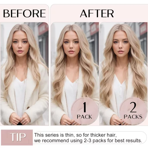 SEGO Extensii Clip-In din Păr Natural, Set 8 Piese, 40 cm, Negru Natural