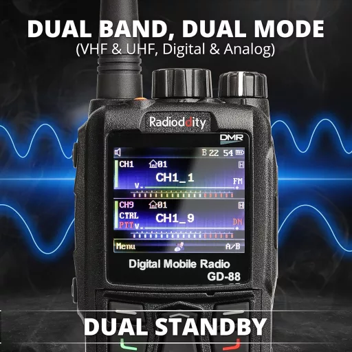 Radioddity GD-88 DMR Analóg 7W Kézi Rádió VHF UHF Duál Sávos Amatőr Rádiózáshoz