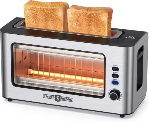 Paris Rhône 2 szeletes kenyérpirító, extra széles nyílással, rozsdamentes acél, 6 pirítási fokozat, 1000W, kiolvasztás és melegítés funkcióv