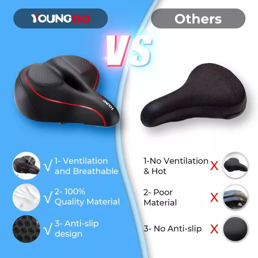 YOUNGDO Extra široké sedlo na bicykel - Priedušné, tlmiace nárazy, univerzálne sedadlo na bicykel pre MTB, e-biky a mestské bicykle, vodeodolný poťah