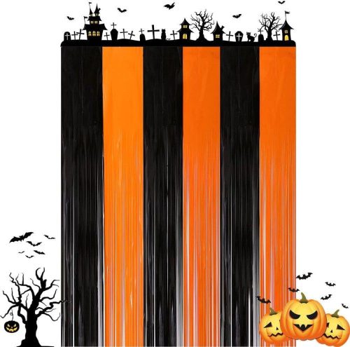 Cortină decorativă de Halloween, înfricoșătoare, negru-portocaliu.