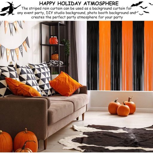 Halloween stílusú dekorációs függöny ( Szín: fekete - narancs)