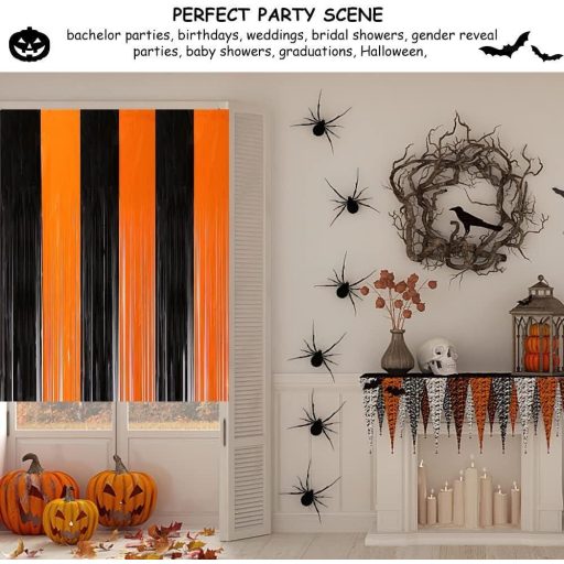 Halloween stílusú dekorációs függöny ( Szín: fekete - narancs)