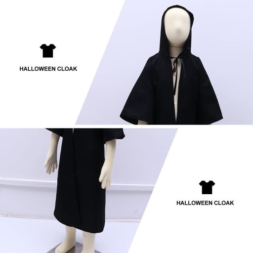 BESPORTBLE Crni Dječji Plašt Kostim za Noć vještica Čarobnjački Plašt Veličina L