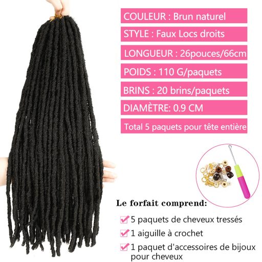 SOKU Műhaj Bohyňa Locs Set - 5 Balení Háčkované Rasta Predlžovanie Vlasov, Tmavohnedá, 66 cm, Syntetické Jemné Pletené Dreadlocky