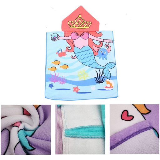 Prosop cu glugă pentru copii Rayson, moale, super absorbant, tip poncho, cu model ponei mov - Ideal pentru vacanță, piscină, plajă 12